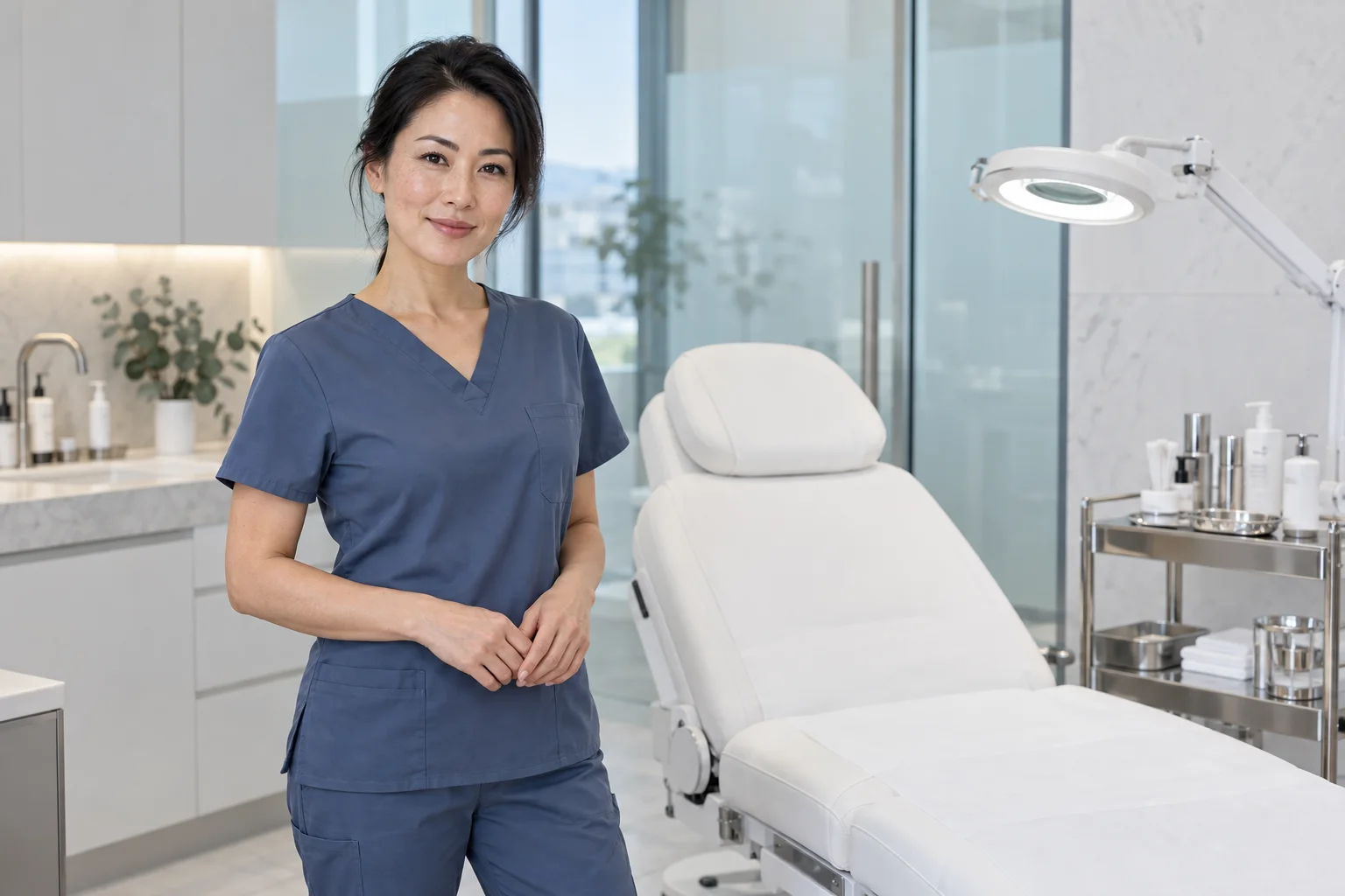 Illustrative fictional clinician Evelyn Park in a treatment room