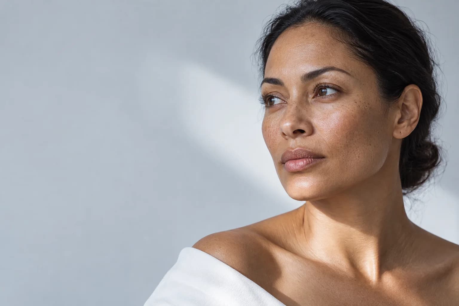 Editorial illustration of natural skin texture in cool directional light